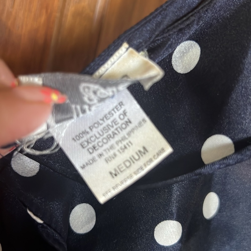 Vintage 90s SATIN Polka Dot Ruffle Low V Back Slip Dress in Navy White | M - Picture 7 of 10